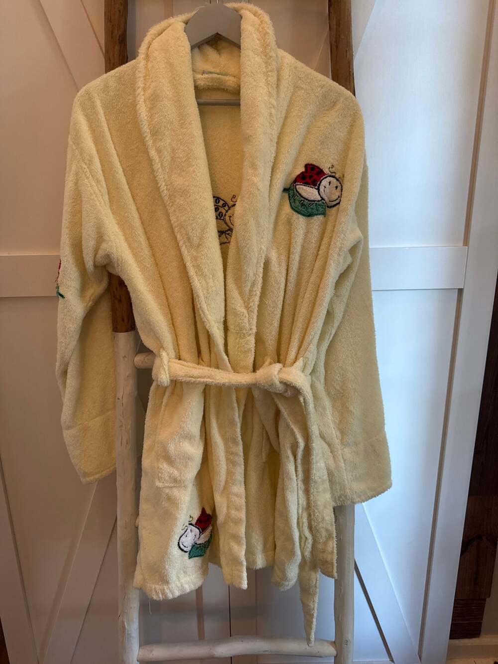TJ Lawford Robe Ladybug Butter Yellow Terry Cloth Spa 100% Turkish Cotton Medium